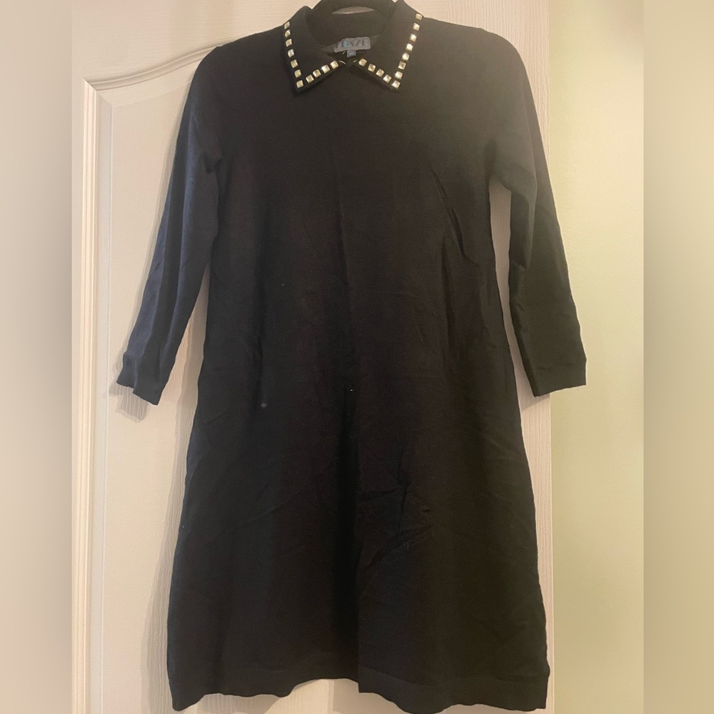 Elegant Black Dress with Studded Collar